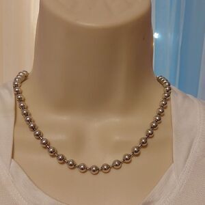 Silver Tone Ball Beads Choker Necklace 18" Long Sturdy Well Made